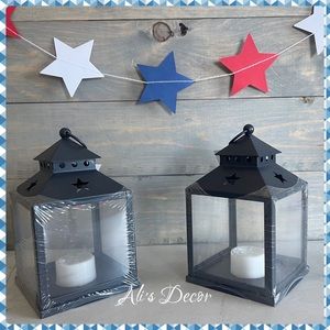 Set of 2 Patriotic Blue metal lanterns with battery tea-light- Target Home decor